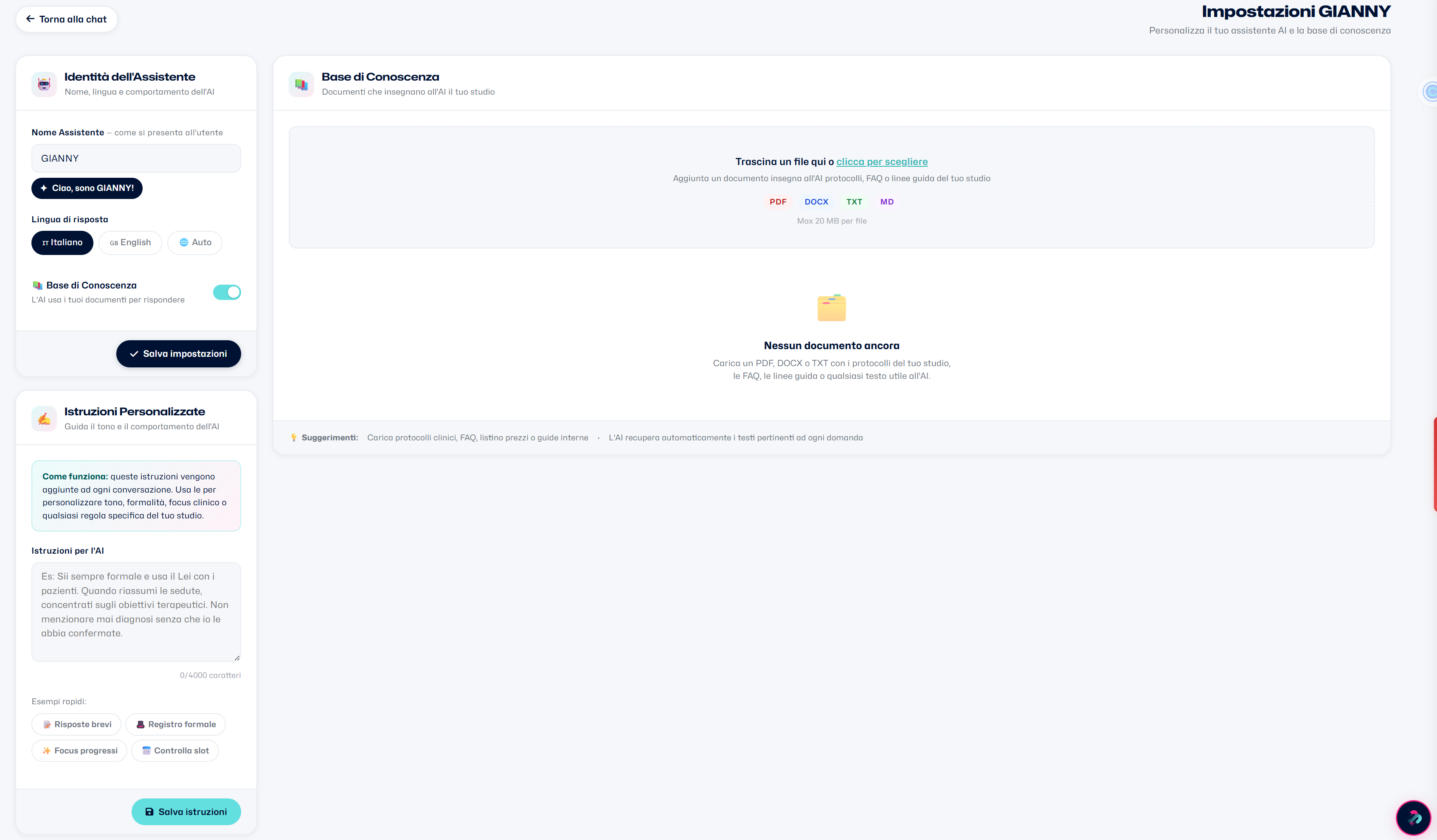 Impostazioni AI Satiswork