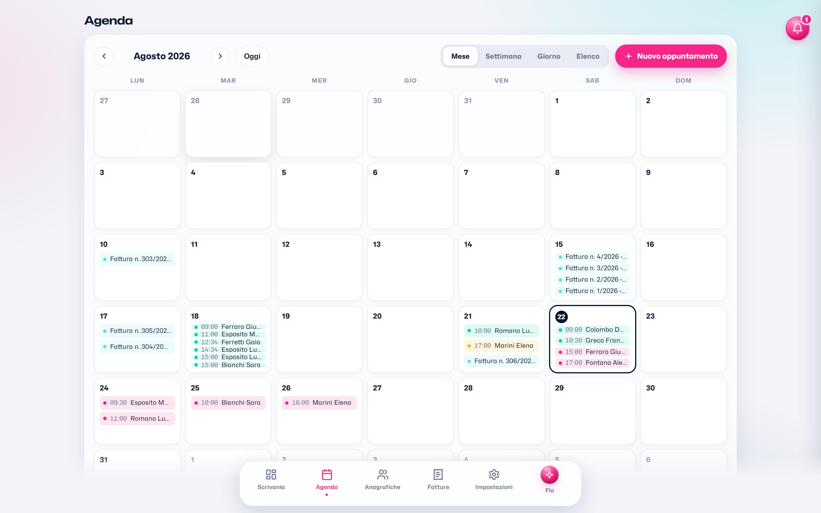 L'agenda di Satiswork, vista mese