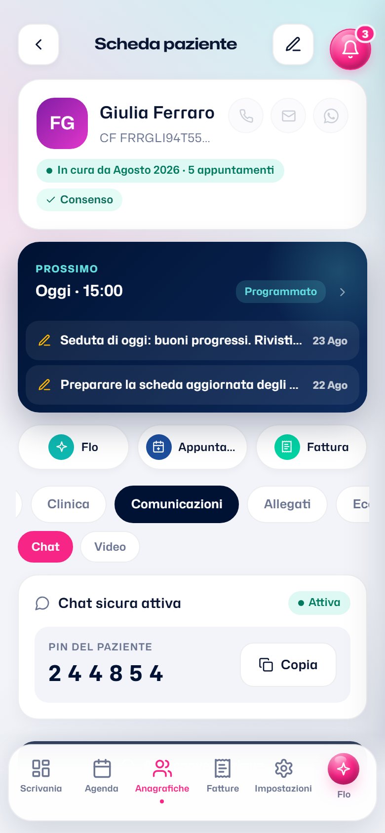 Il pannello della chat sicura sul telefono