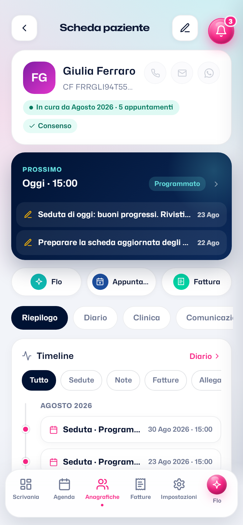 La scheda del paziente sul telefono