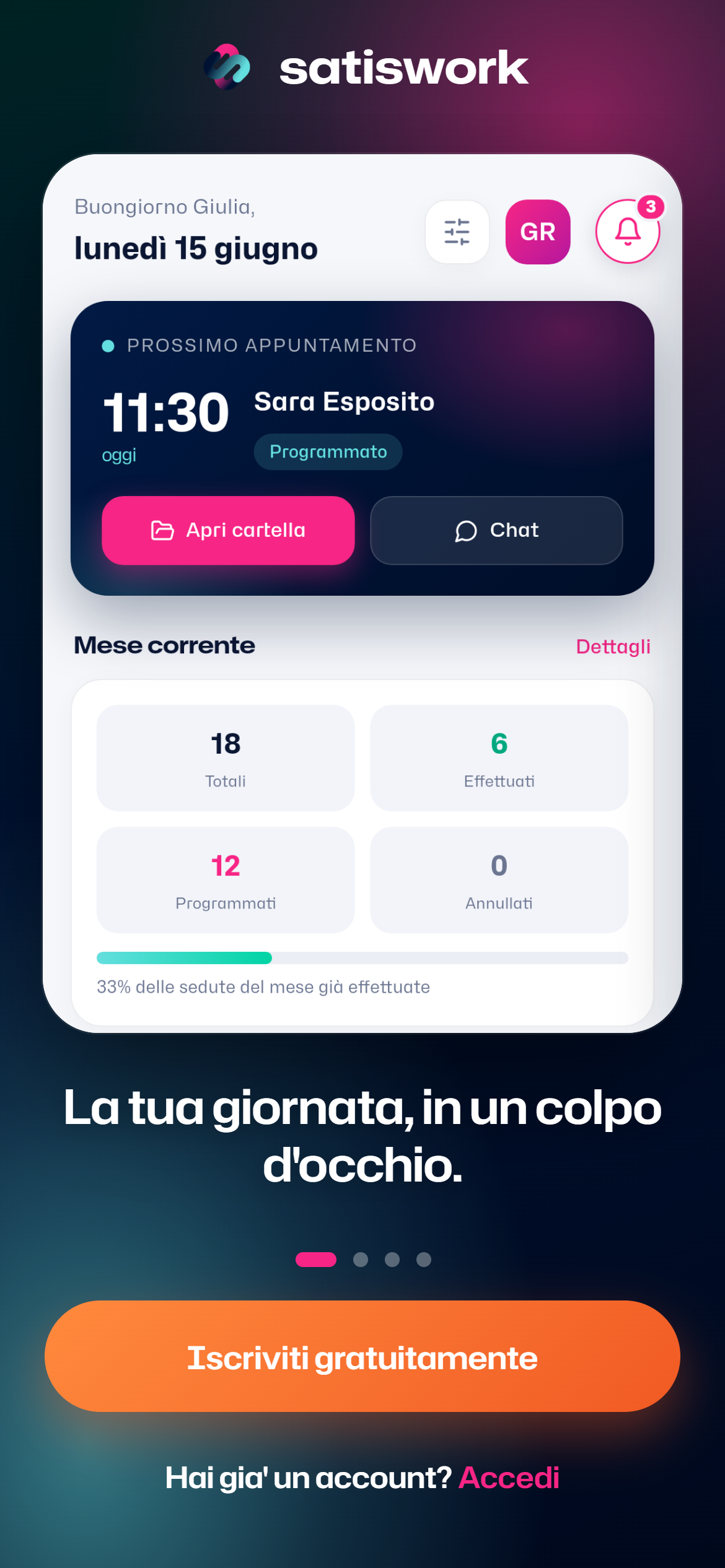 La schermata di accesso di Satiswork