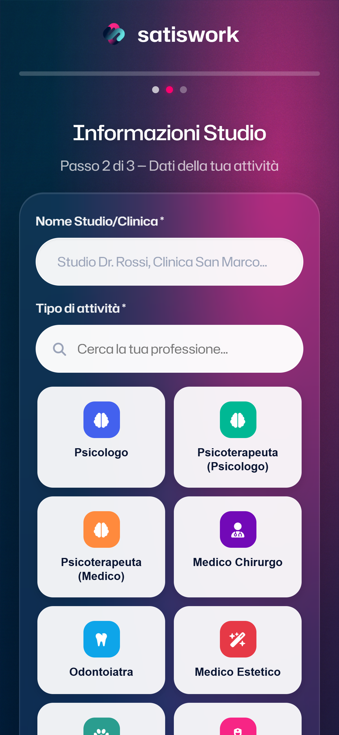 La scelta della professione durante la registrazione