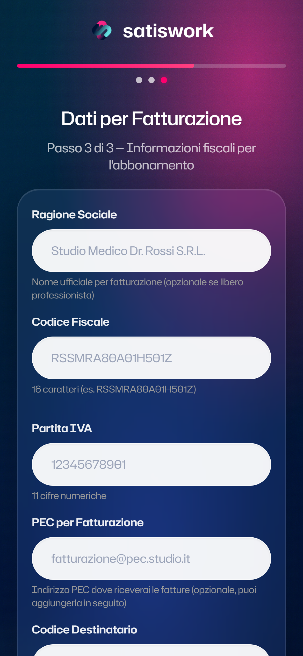 I dati dello studio nella configurazione iniziale