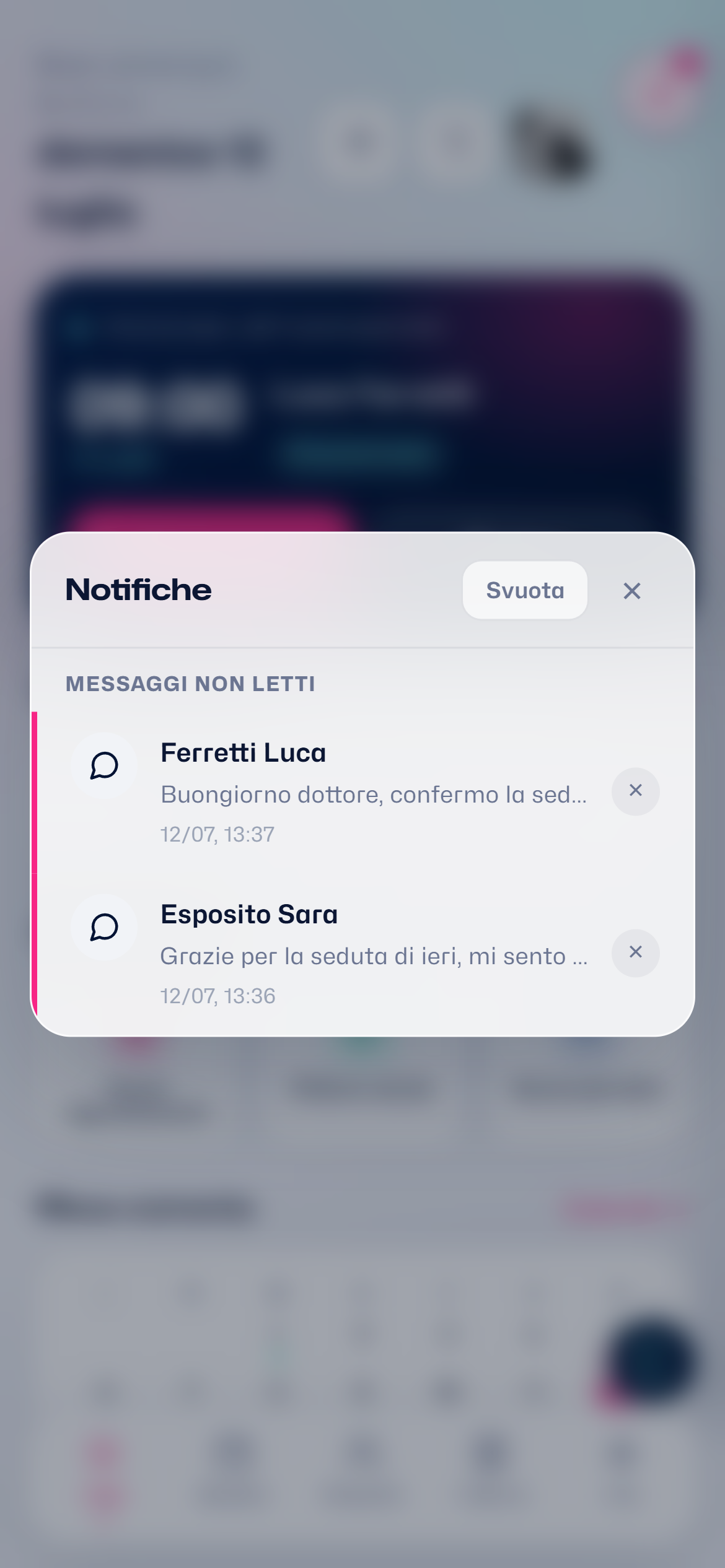 L'area notifiche aperta
