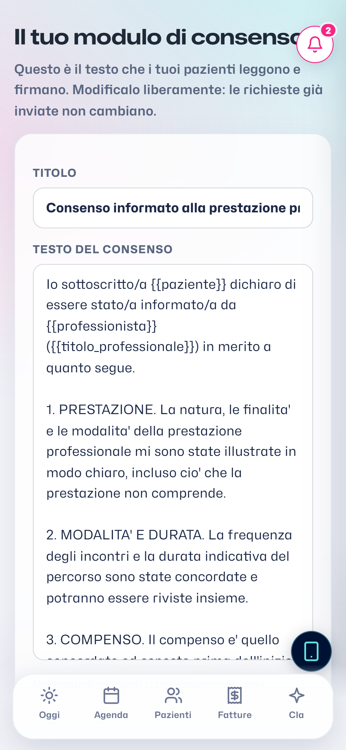 La configurazione del consenso informato