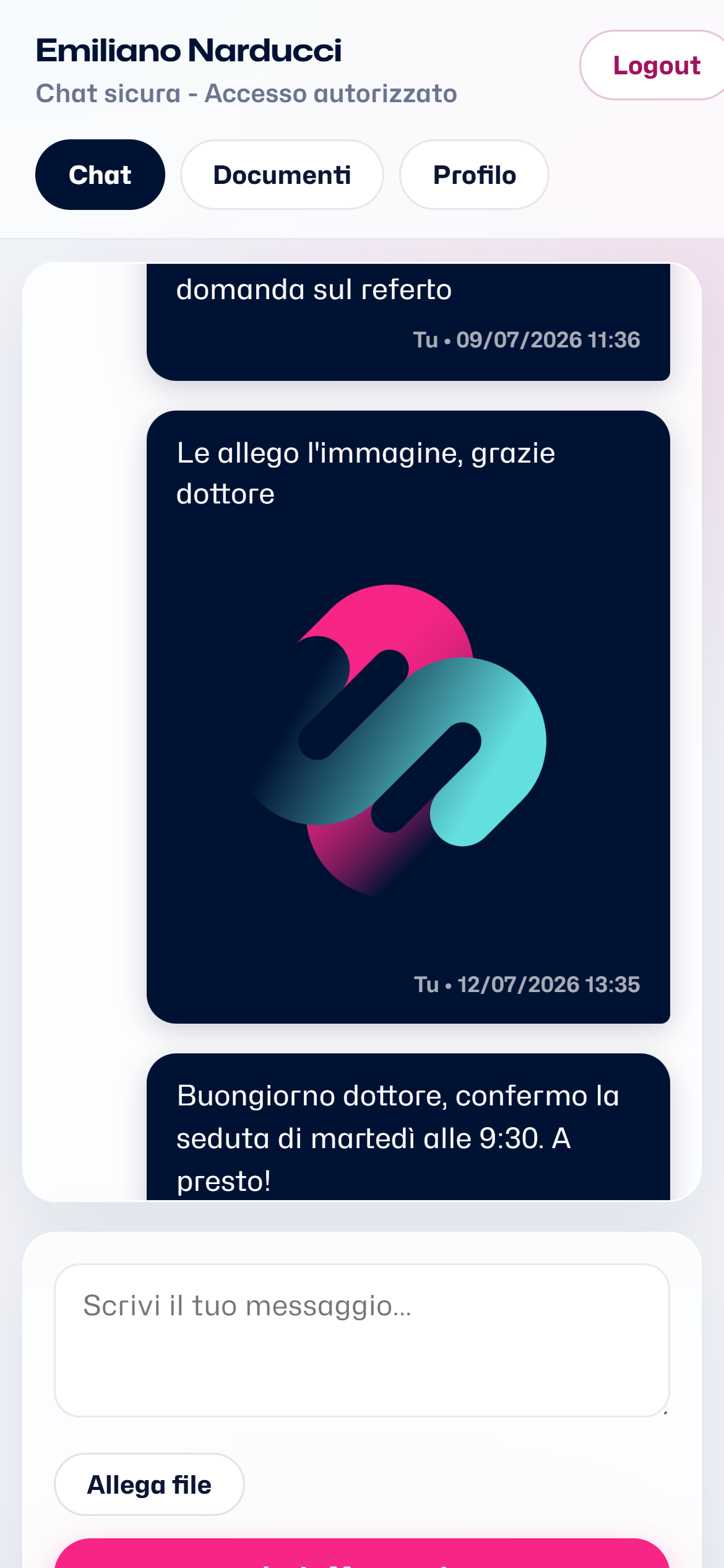 La chat vista dal portale del paziente