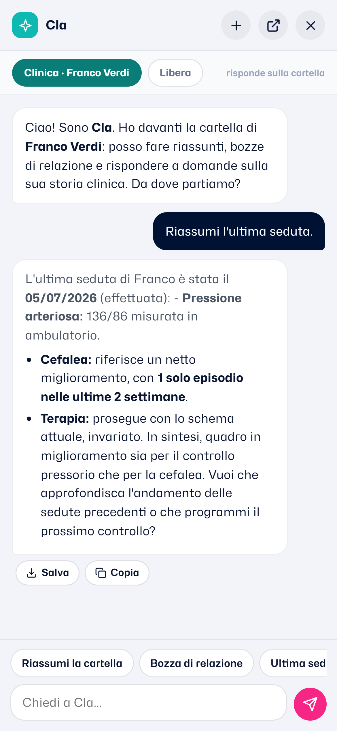 L'Assistente AI aperto sulla scheda di un paziente