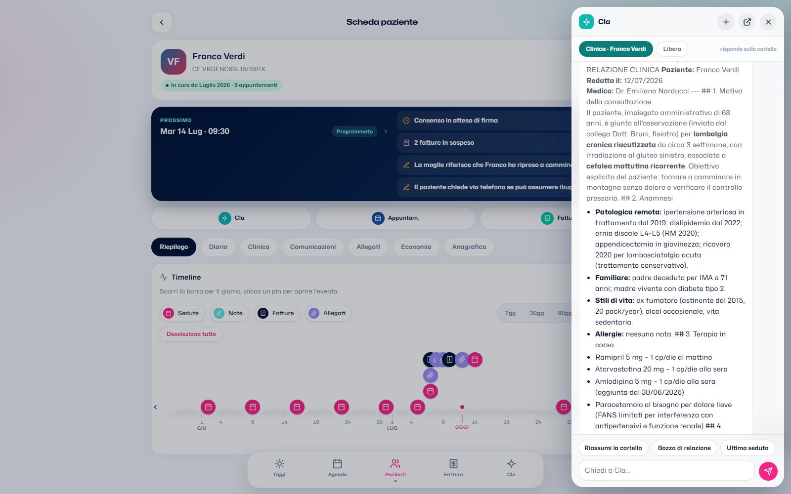 Bozza di relazione clinica generata dall'assistente AI