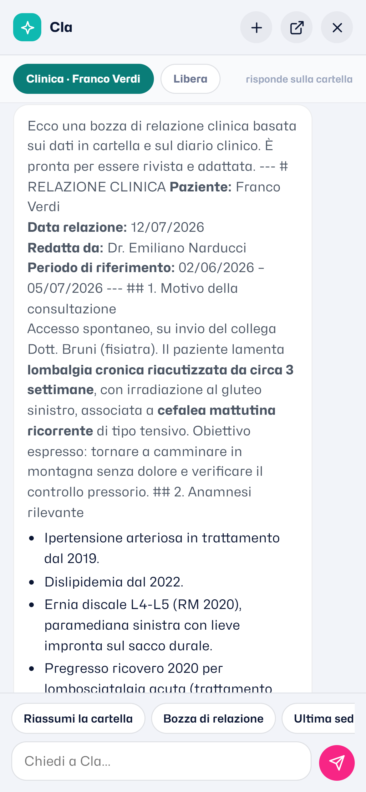 Una bozza di relazione preparata dall'Assistente AI