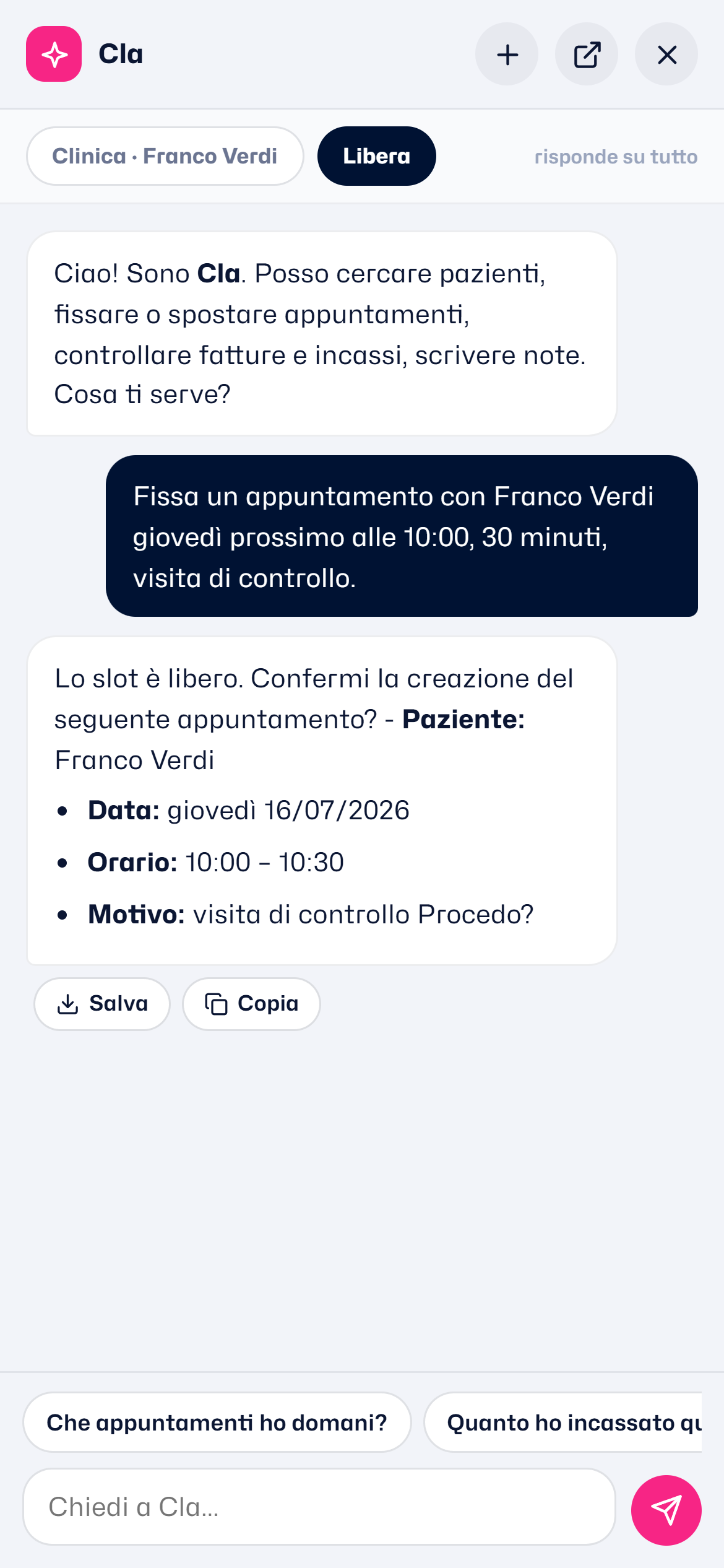 L'Assistente AI propone un'azione e attende conferma