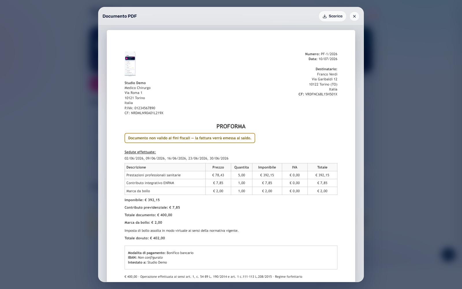 Proforma nel visore PDF