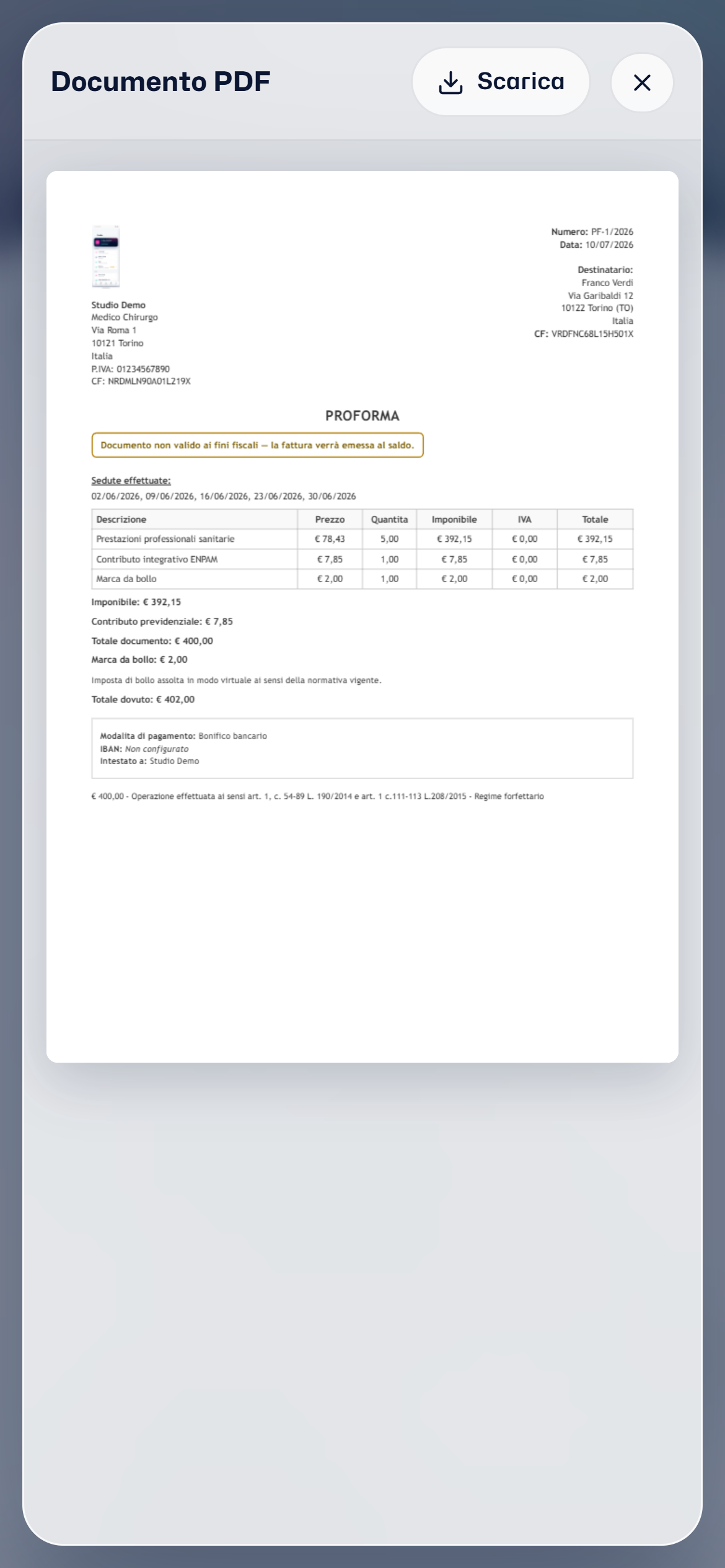 Una proforma in anteprima