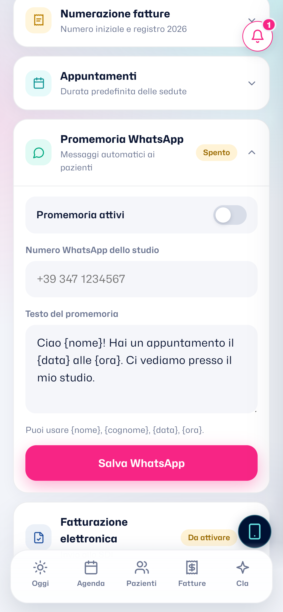 La configurazione dei promemoria automatici