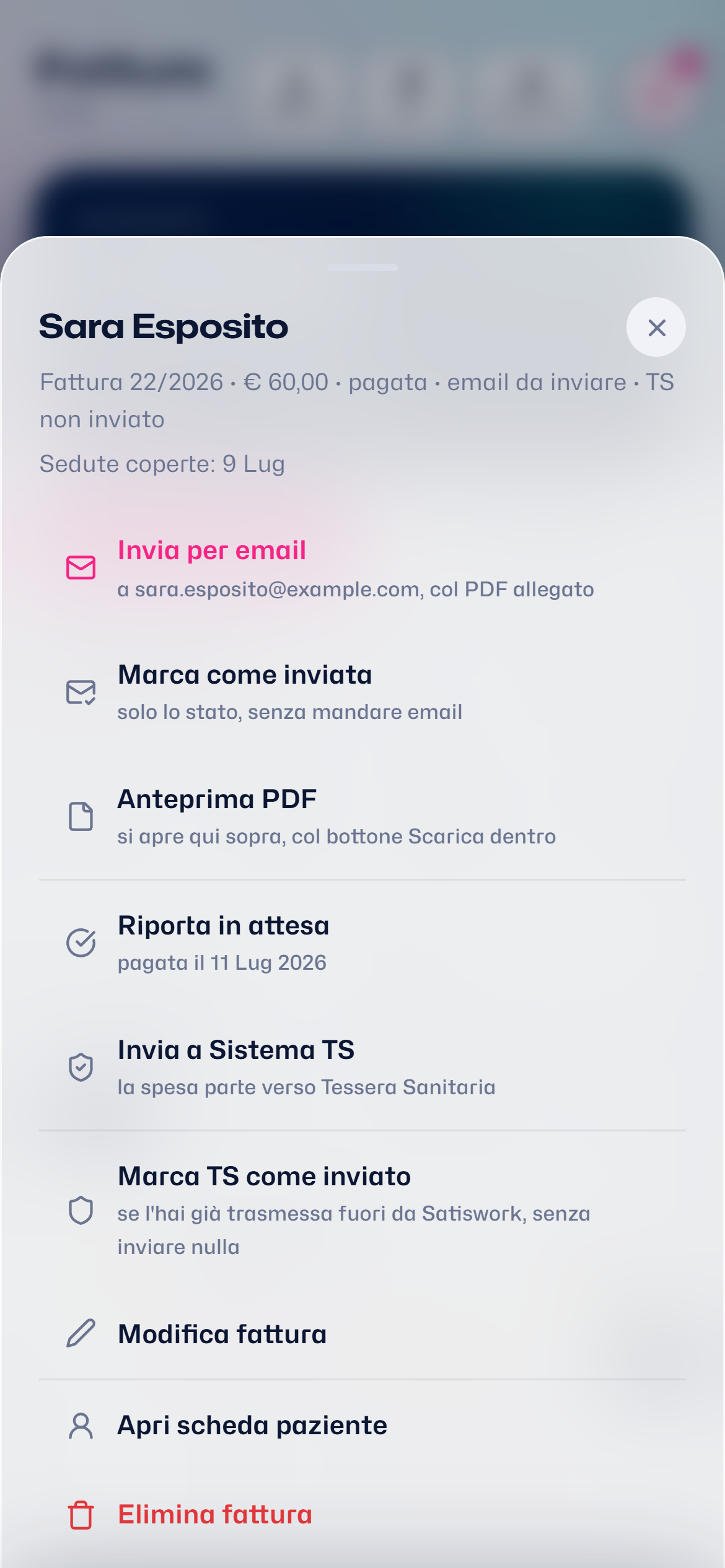 Un pagamento online registrato con la fattura generata