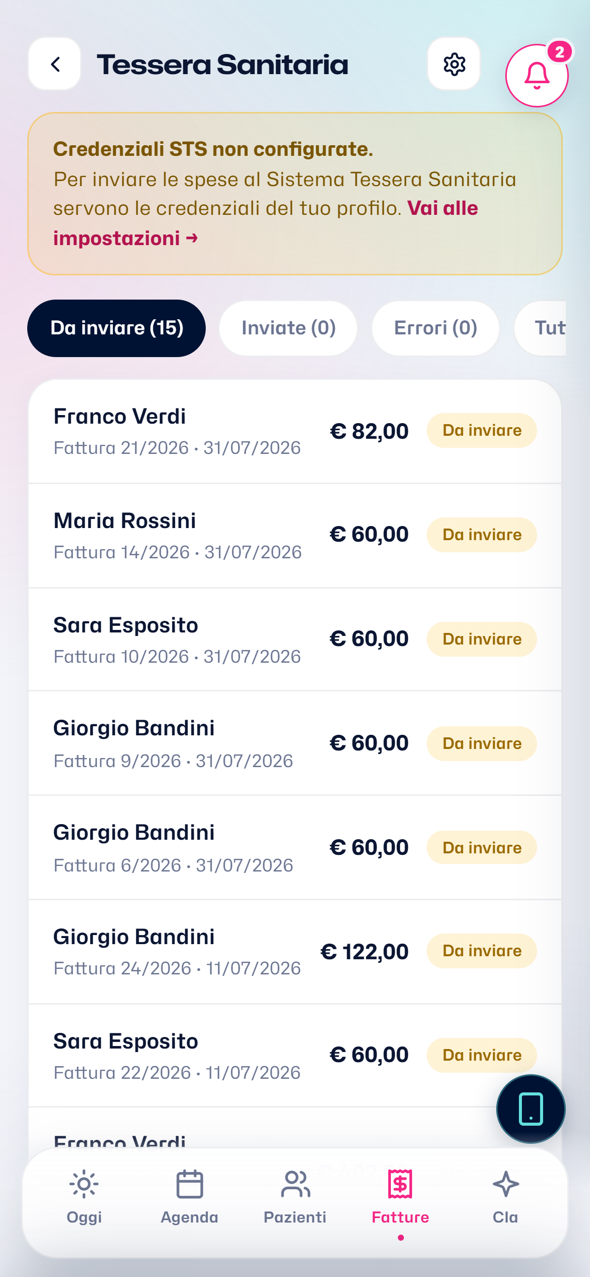La sezione di invio al Sistema Tessera Sanitaria
